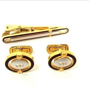 Valentino Garavani Gold and Black Cufflinks and Tie Clip Set